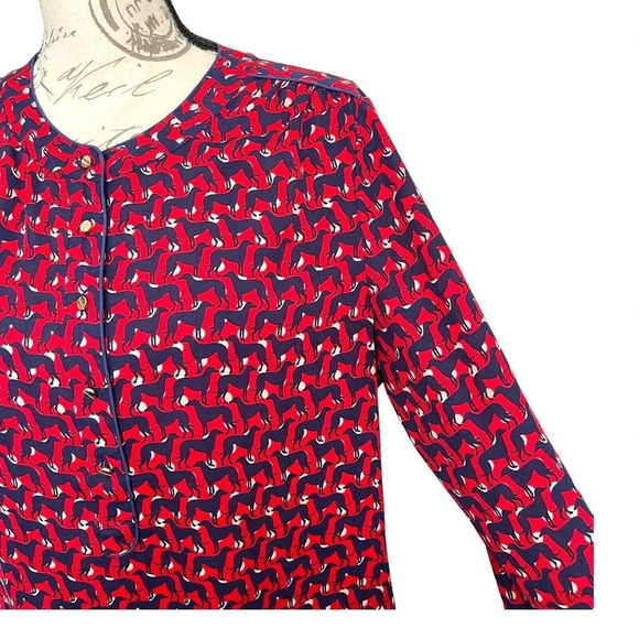 Banana Republic Dog Print Popover Blouse Size Medium Roll Tab Sleeve - Picture 3 of 10